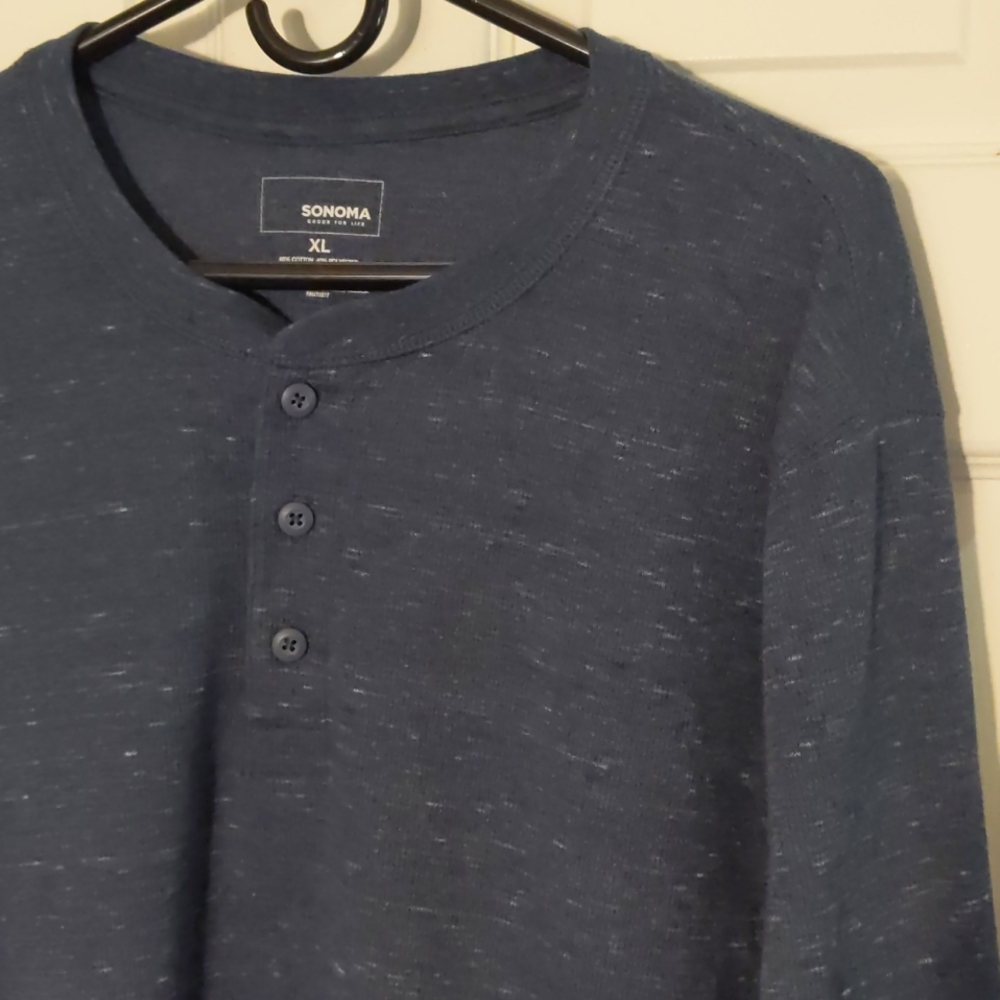 Sonoma Blue Thermal 3-Button Henley Shirt . Speckled Accents . Sz XL